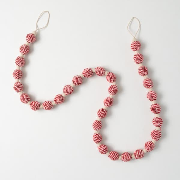 72 in. Red Herringbone Ball Garland; Red Christmas Garland