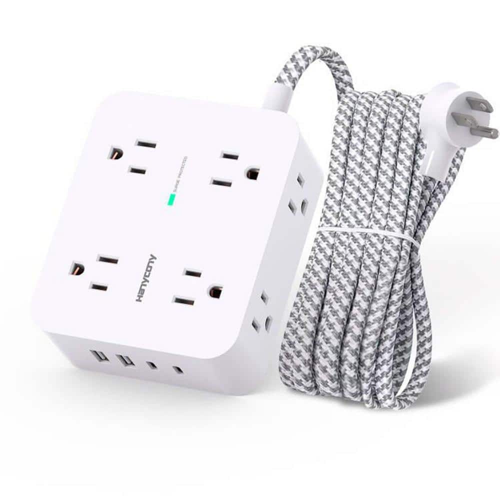 8-Outlet Flat Plug Power Strip Surge Protector in White with 4 USB Ports (2 USB C) and 5 ft. Braided Extension Cord price history on PriceWatchPro