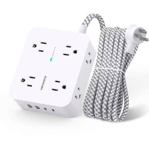 8-Outlet Flat Plug Power Strip Surge Protector in White with 4 USB Ports (2 USB C) and 5 ft. Braided Extension Cord