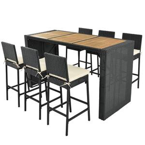 7-Piece Black Rectangular acaia wood Top Rattan Dining Table Set for 6 Persons