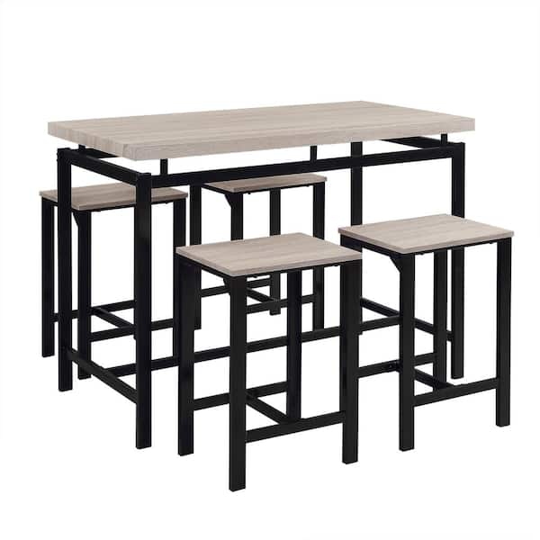 Donason 5-Piece Rectangular Wood Top Beige Dining Table Set with Counter and Pub Height