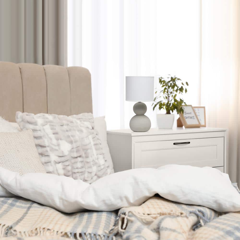 Edison White Ceramic Gourd Nightstand Lamp with Barrel Shade