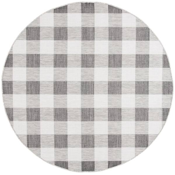 Courtyard 7 x 7 Gray/Dark Gray Check Round Rug