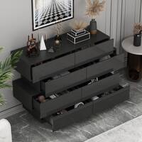 FUFU&GAGA 50.6 in. W High Gloss Black Wood 8-Drawer Chest of Drawers Storage Cabinet Modern Style, 16.2 in. D x 39.2 in. H KF260131-02