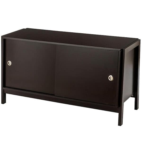ANGELES HOME 44 in. W Dark Brown TV Stand Modern Entertainment Cabinet Fits TV's up to 50 in. with Sliding Doors