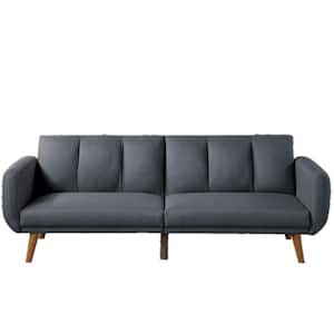 81 in. Square Arm Polyfiber Sofa, Wooden Legs, Convertible Bed, Elegant Modern Straight Sofa in Gray