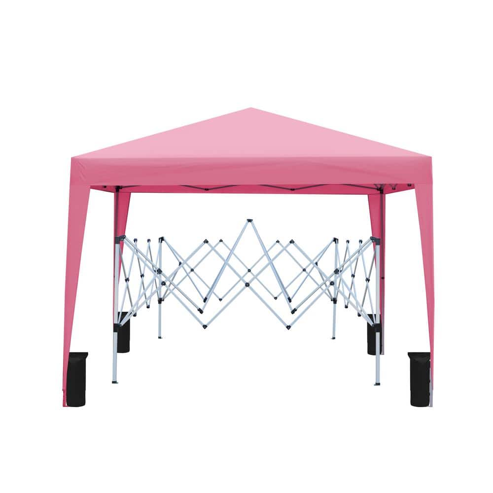 10 ft. x 10 ft. Pink Pop-Up Gazebo Canopy Tent with 4 Weight Sand Bag and C