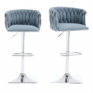 32.68 in. Light Blue Boucle Seat High Back Metal Frame Adjustable Hight Cushioned Bar Stool (Set of 2)
