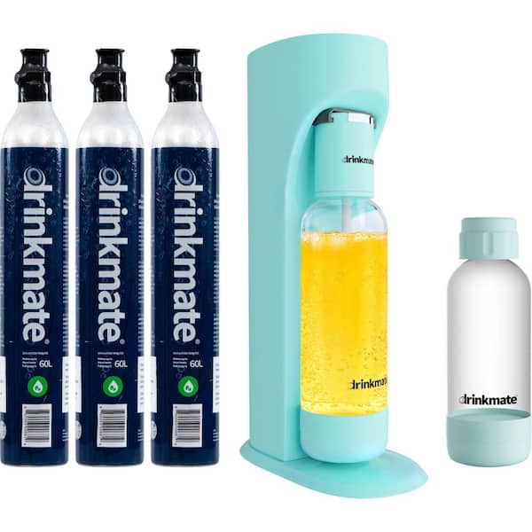 DrinkMate Artic Blue Sparkling Water, Soda Maker Machine Ultimate Bundle with 3 60L CO2 Cartridge, 1L and 0.5L Re-Usable Bottles