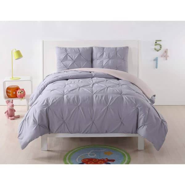 My World Pleated 2-Piece Lavender and Blush Duvet Twin XL Duvet Cover Set