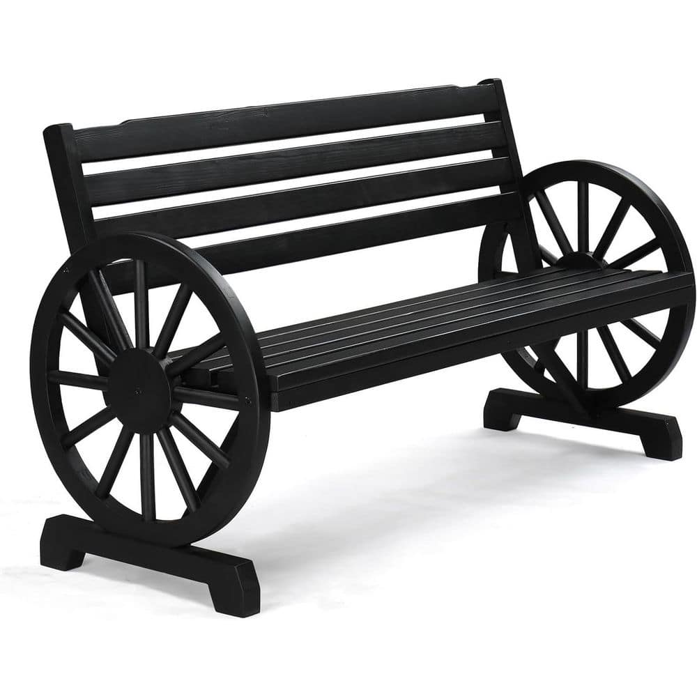 55 in. 2-Person Black Wood Outdoor Bench