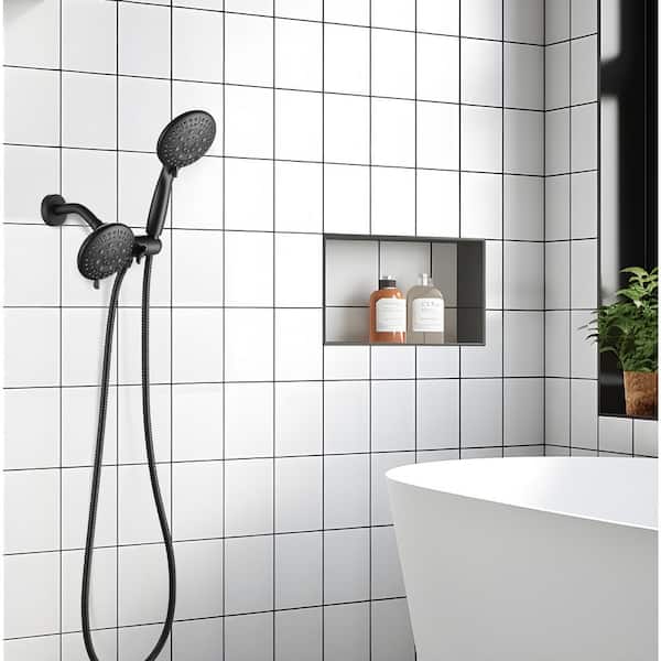 Rain 6-Spray Patterns Handheld Shower Head Combo 4.7 in. Wall Mount Adjustable Dual Shower Heads 1.8 GPM in Black
