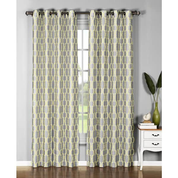 Window Elements Semi-Opaque Wesley 54 in. W x 96 in. L Faux Silk Grommet Extra Wide Curtain Panel in Yellow