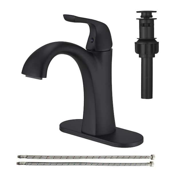 Waterfall Single Hole Bathroom Faucet Single Handle Bathroom Sink Faucet with Drain Assembly, Matte Black