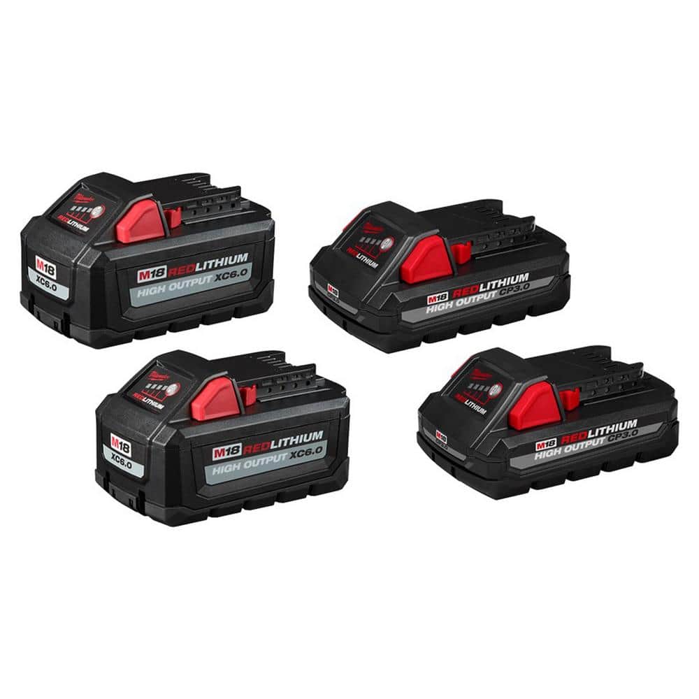 Milwaukee M18 18-Volt Lithium-Ion High Output 6.0Ah and 3.0Ah Battery Pack (4-Pack) -  48-11-1862-4KJ