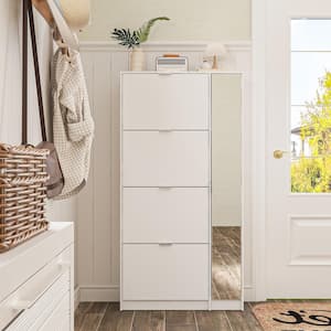 Wood Shoe Storage Cabinet with Mirrored Door Shoe Organizer, 4-Drawers for Entryway Bedroom Hallway Fits up to 28-Shoes