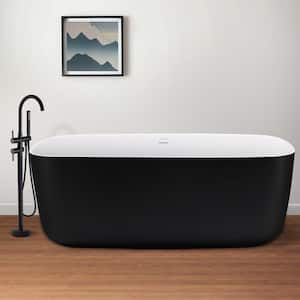 Minimalist 59 in. Acrylic Freestanding Flatbottom Bathtub Gracefully Shaped Not Whirlpool Soaking Bathtub in Matte Black