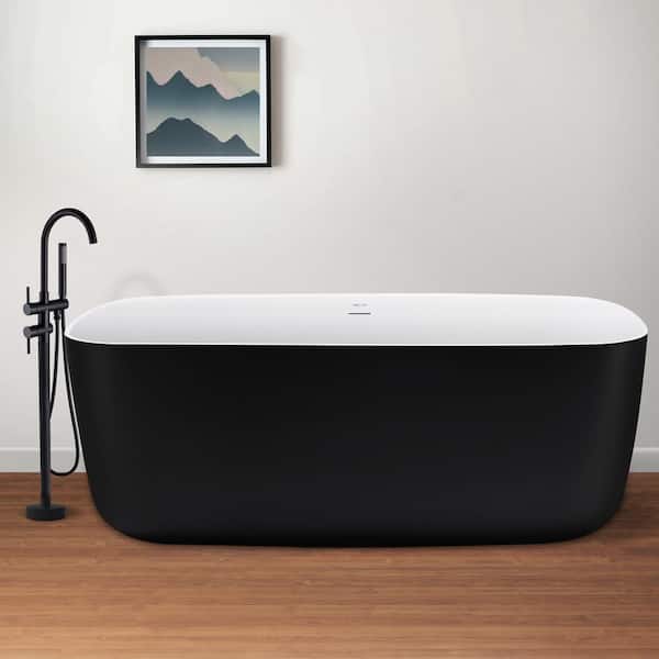 Mokleba Minimalist 59 in. Acrylic Freestanding Flatbottom Bathtub Gracefully Shaped Not Whirlpool Soaking Bathtub in Matte Black