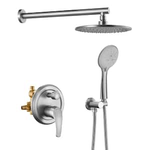 Pomelo 5-Spray Patterns with 10 in. Wall Mount Dual Shower Heads with Valve in Brushed Nickel
