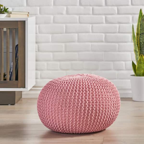 Unbranded Pink Cotton Knitted Round Pouf and Ottomans