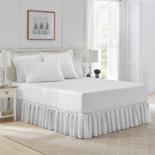 Laura Ashley Classic Ticking Stripe Gray Cotton Queen 15 in. Drop