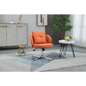 Modern Contemporary Orange Fabric Upholstered Swivel Barrel Accent Chair