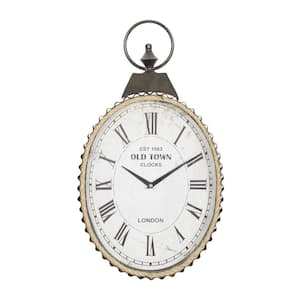 12 in. x 21 in. Black Metal Pocket Watch Style Wall Clock with Rope Accent