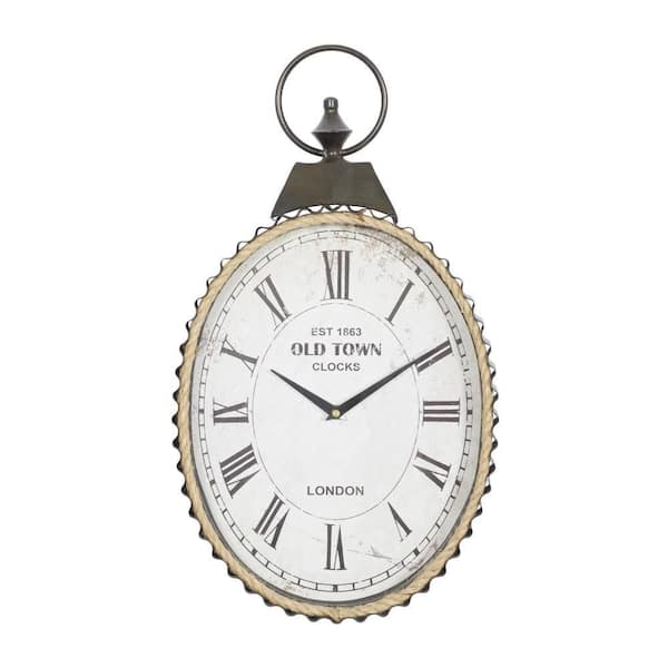 Litton Lane 12 in. x 21 in. Black Metal Pocket Watch Style Wall Clock with Rope Accent