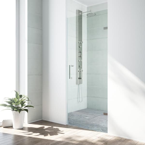 Soho 28 to 28 1/2 in. W x 71 in. H Pivot Frameless Shower Door in Stainless Steel with 5/16 in. (8mm) Clear Glass