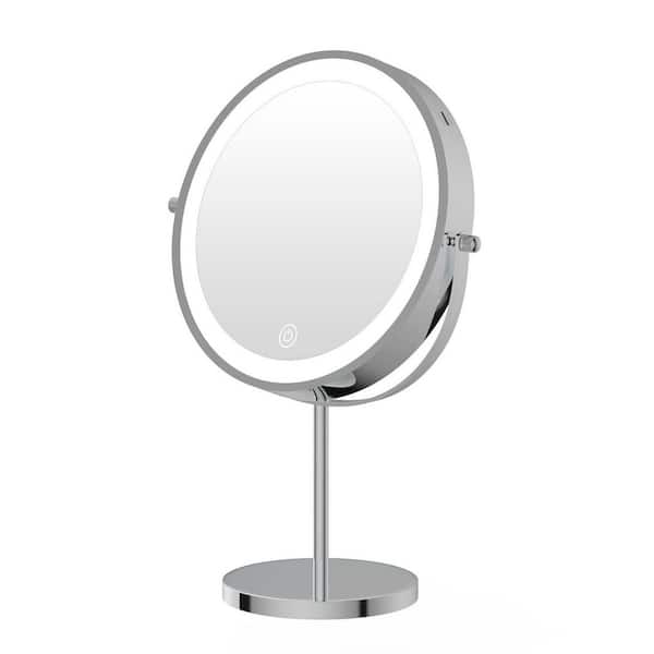 8 in. W x 8 in. H Round LED Lighted 1X/10X Magnifying Mirror Tabletop Bathroom Makeup Mirror in Chrome (Battery/USB)