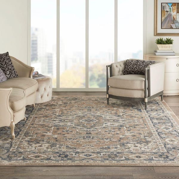 Concerto Beige/Grey 10 ft. x 14 ft. Center medallion Traditional Area Rug