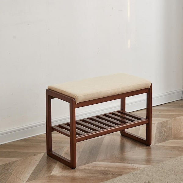 Annette 23.6 in. W Walnut Solid Wood Shoe Bench with High Rebound Sponge Cushion