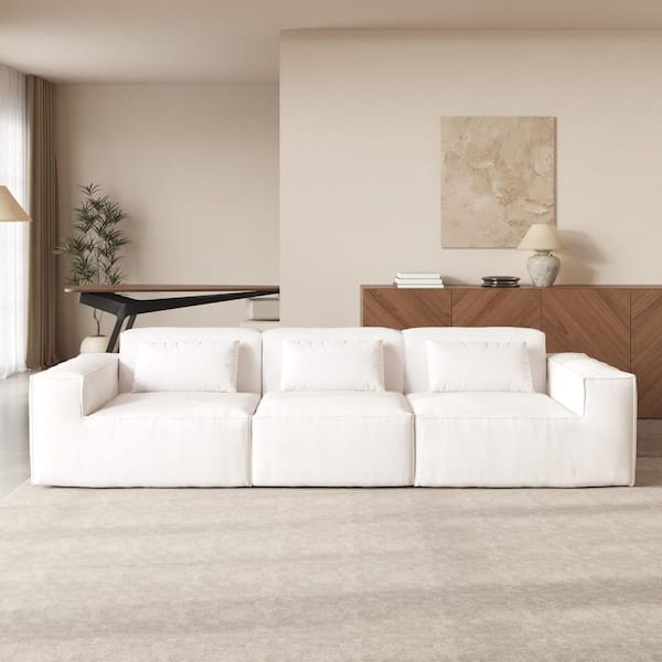 118 in. Square Arm Cloud Fleece Fabric Sofa Overside Rectangle 3-Seater Modular Sectional Sofa in Beige