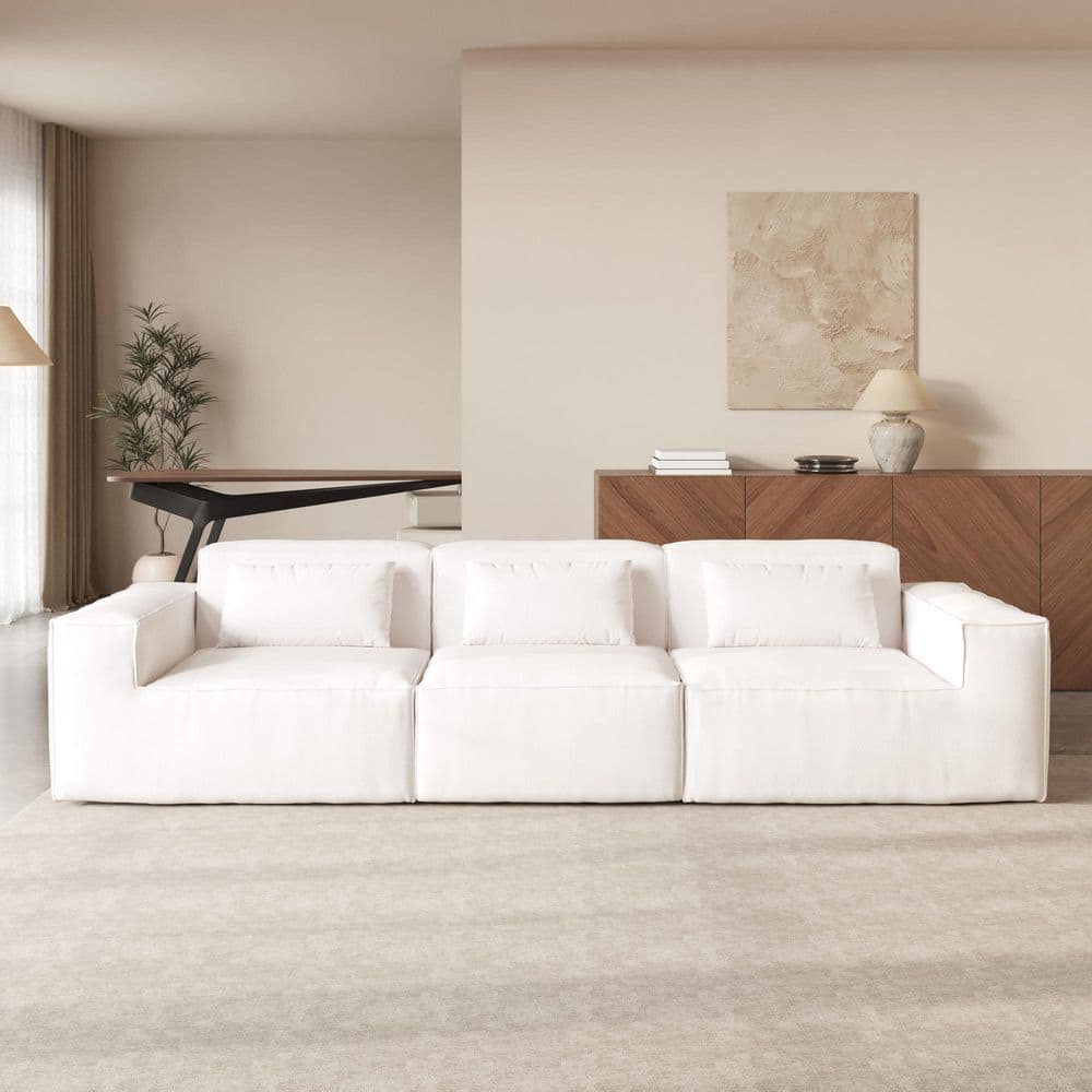 118 in. Square Arm Cloud Fleece Fabric Sofa Overside Rectangle 3-Seater Modular Sectional Sofa in Beige