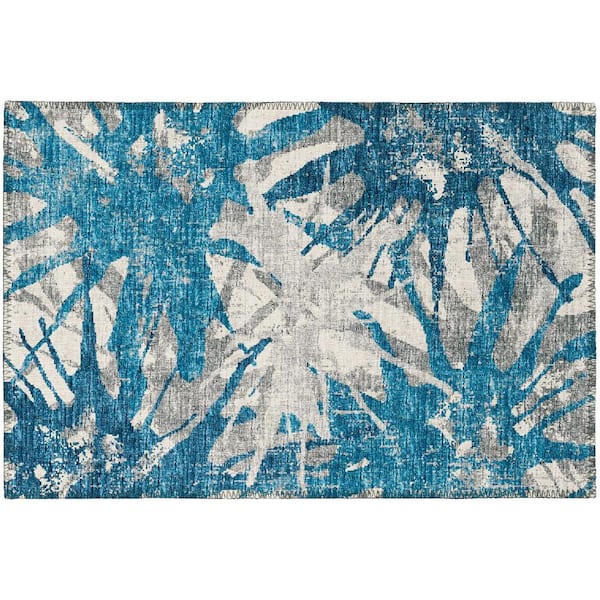Bravado Blue 1 ft. 8 in. x 2 ft. 6 in. Geometric Indoor/Outdoor Washable Area Rug