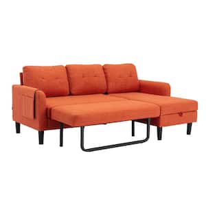 73 in. Modern Orange Fabric Reversible Sleeper Sectional Sofa Bed with Side Pocket and Storage Chaise