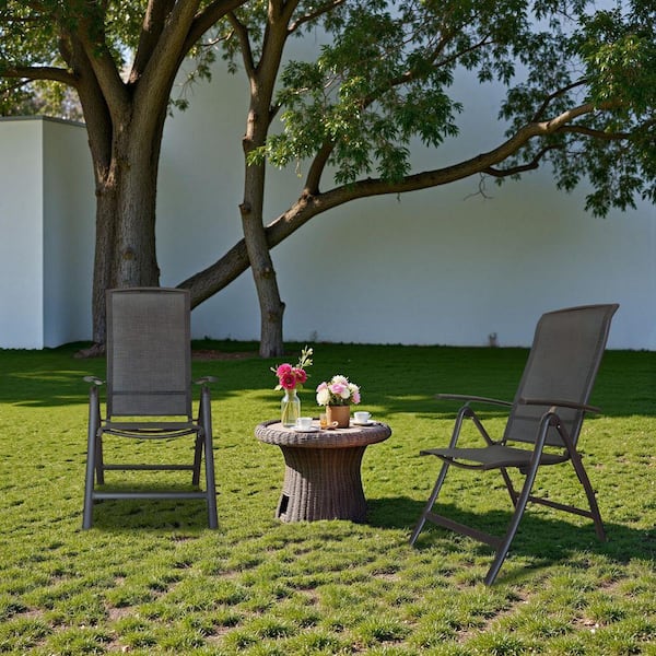 2-Piece Aluminium Outdoor Recliner with Textilene Fabric, Adjustable Folding High Back Patio Chairs, Dark Brown