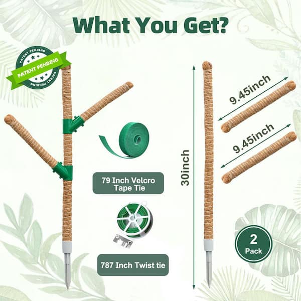 OGETFUUR 2 Pack 30 in. Moss Poles Coco Coir Plant Pole Moss Plant Stick Support Stake Kit for Climbing Plants