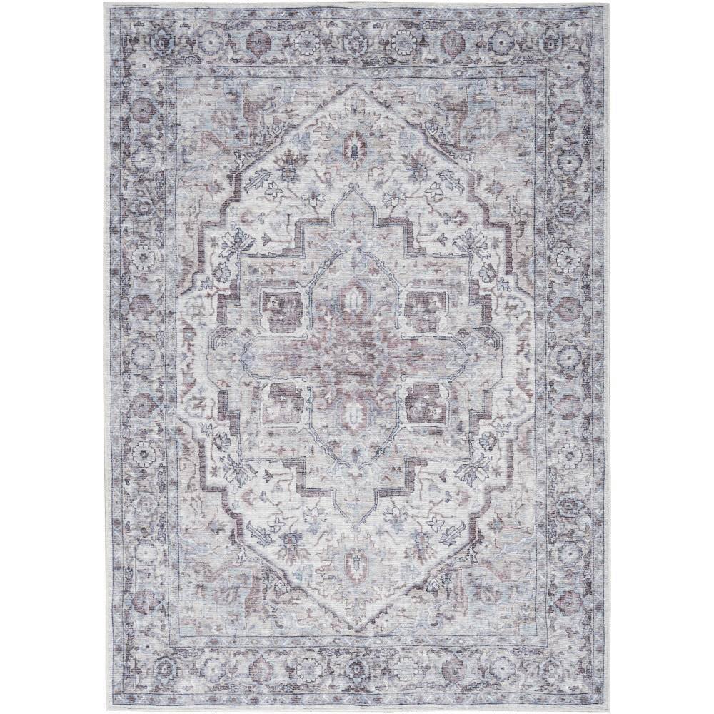 Machine Washable Series 1 Ivory Beige 4 ft. x 6 ft. Distressed Traditional 