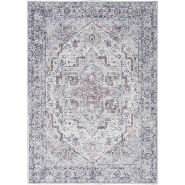 Unbranded Machine Washable Series 1 Ivory Beige 4 ft. x 6 ft. Distressed Traditional Area Rug