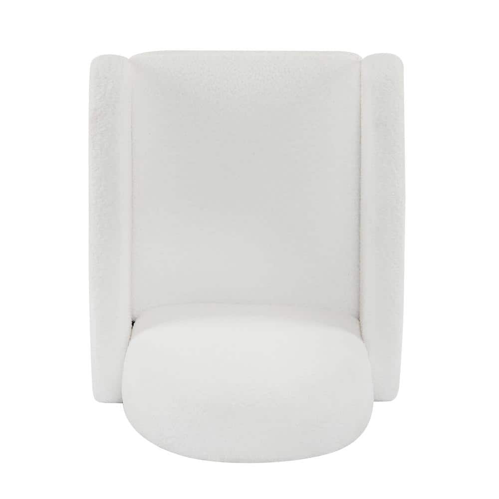 Beige Boucle Swivel Glider Recliner with Manufactured Wood Base