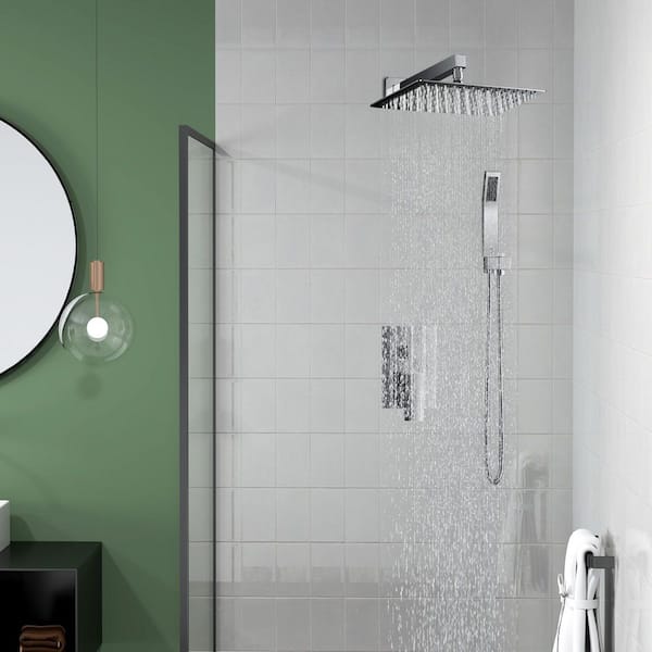 androme 10 in. 2-Jet High-Pressure Rainfall Bathroom Shower System w/Combo Set Handheld Shower Head in Chrome (Valve Included)