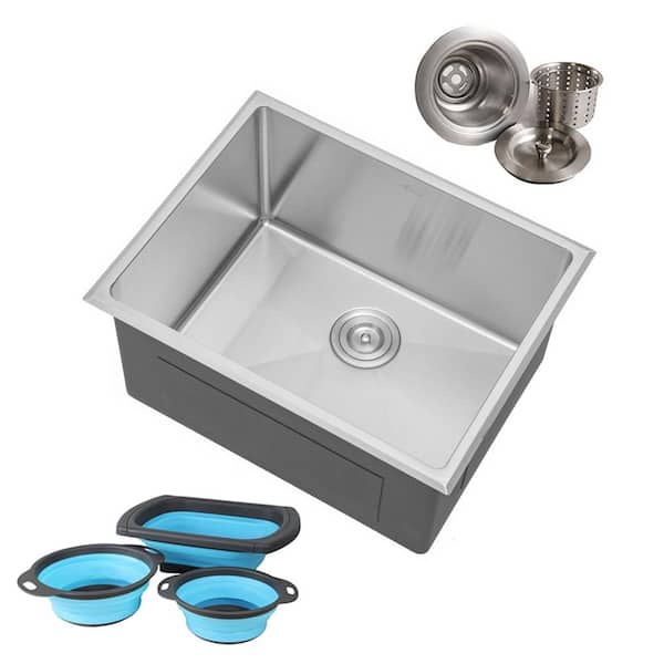 eModernDecor 23.5 in. 16G Stainless Steel Topmount Drop-In Single Bowl ...