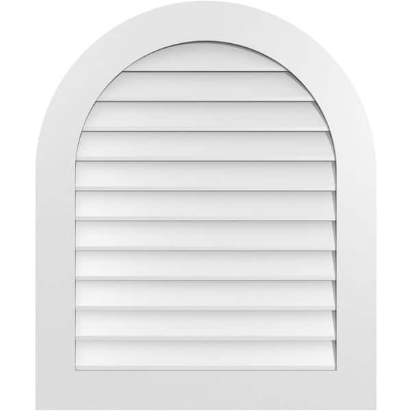 Ekena Millwork 30 in. x 36 in. Round Top White PVC Paintable Gable Louver Vent Non-Functional