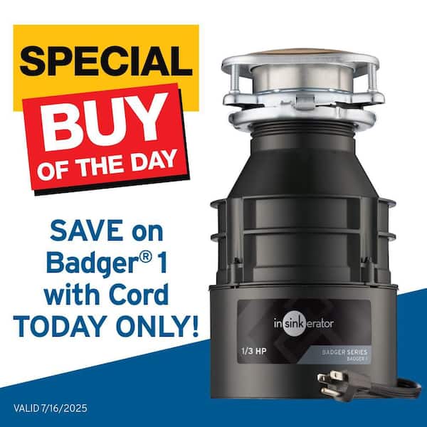 Badger 1 W/C, 1/3 HP Continuous Feed Kitchen Garbage Disposal with Power Cord, Badger Series