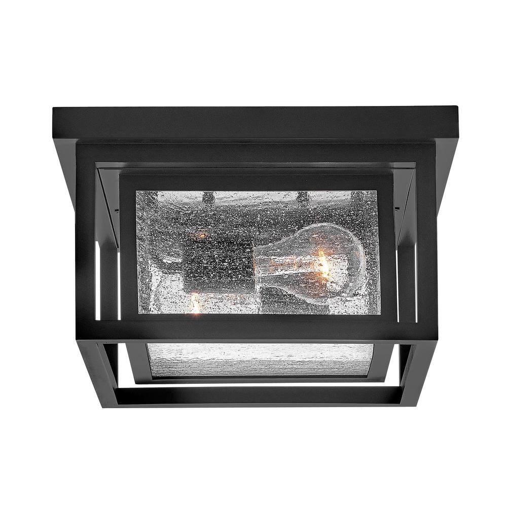 Black Double Frame Clear Seedy Glass Flush Mount Light