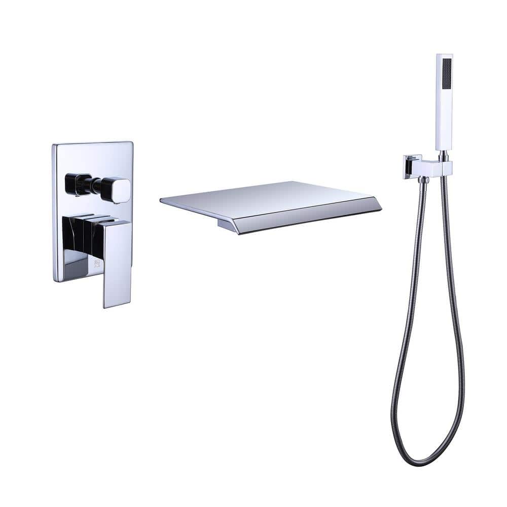 Waterfall Bathtub Faucet Wall Mounted With Handheld Shower Chrome, Tub - View #4