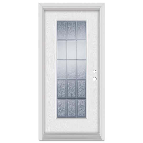 Stanley Doors 36 in. x 80 in. Geometric Left-Hand Full Lite Zinc Finished Fiberglass Oak Woodgrain Prehung Front Door