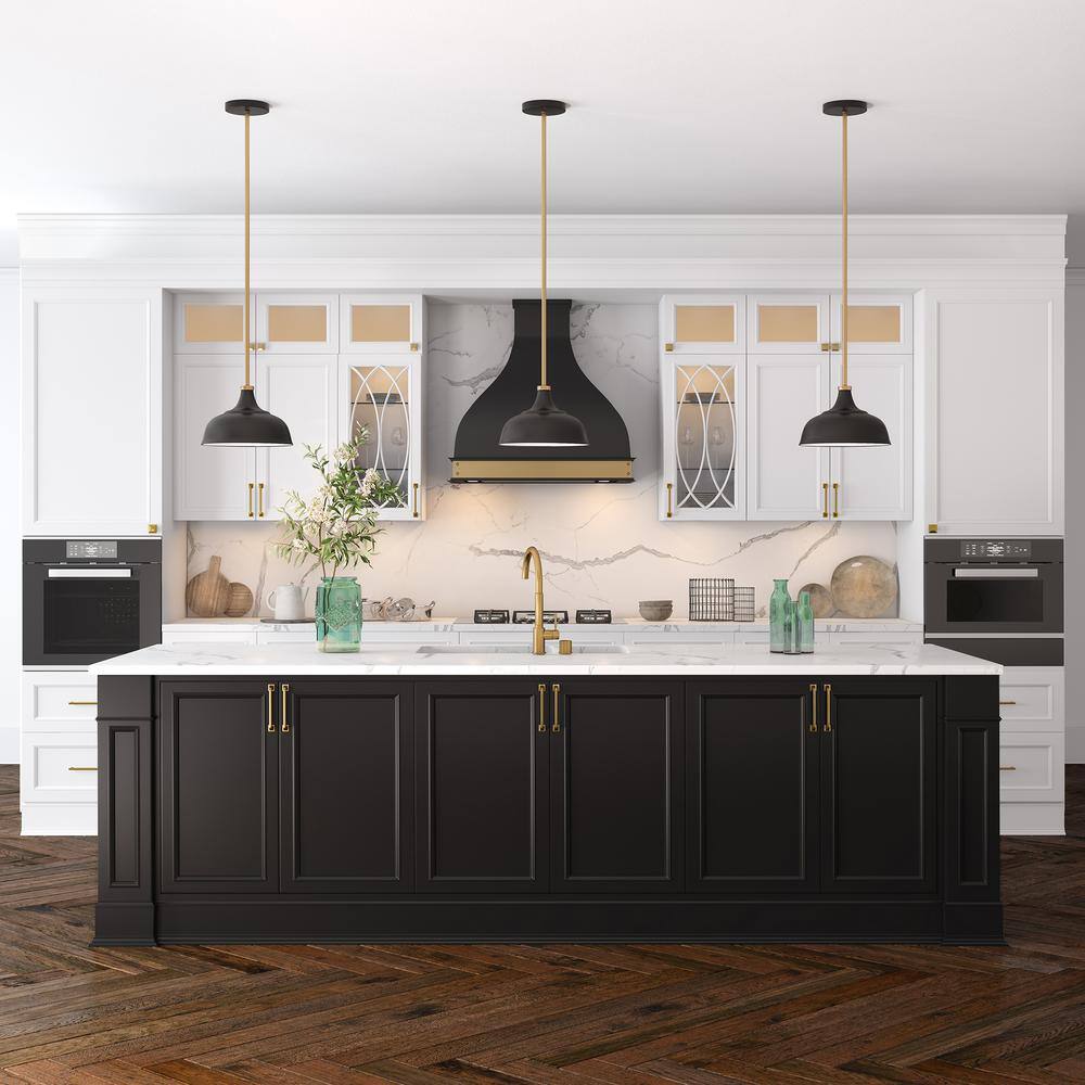 Modern Blackened Bronze Dome Pendant with Brass Accents