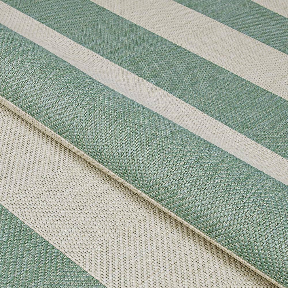 Sea Mist and Ivory Striped Outdoor Runner Rug, 2'2" x 7'10"